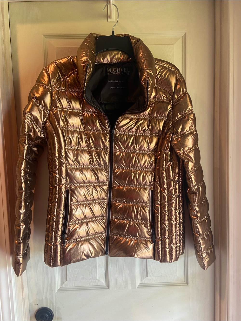 MICHAEL Michael Kors Metallic Bronze Packable Puffer Jacket